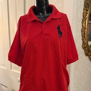 Vintage 90’s Polo Ralph Lauren Big Pony Polo Shirt Tomato Red Navy Blue Pony XL